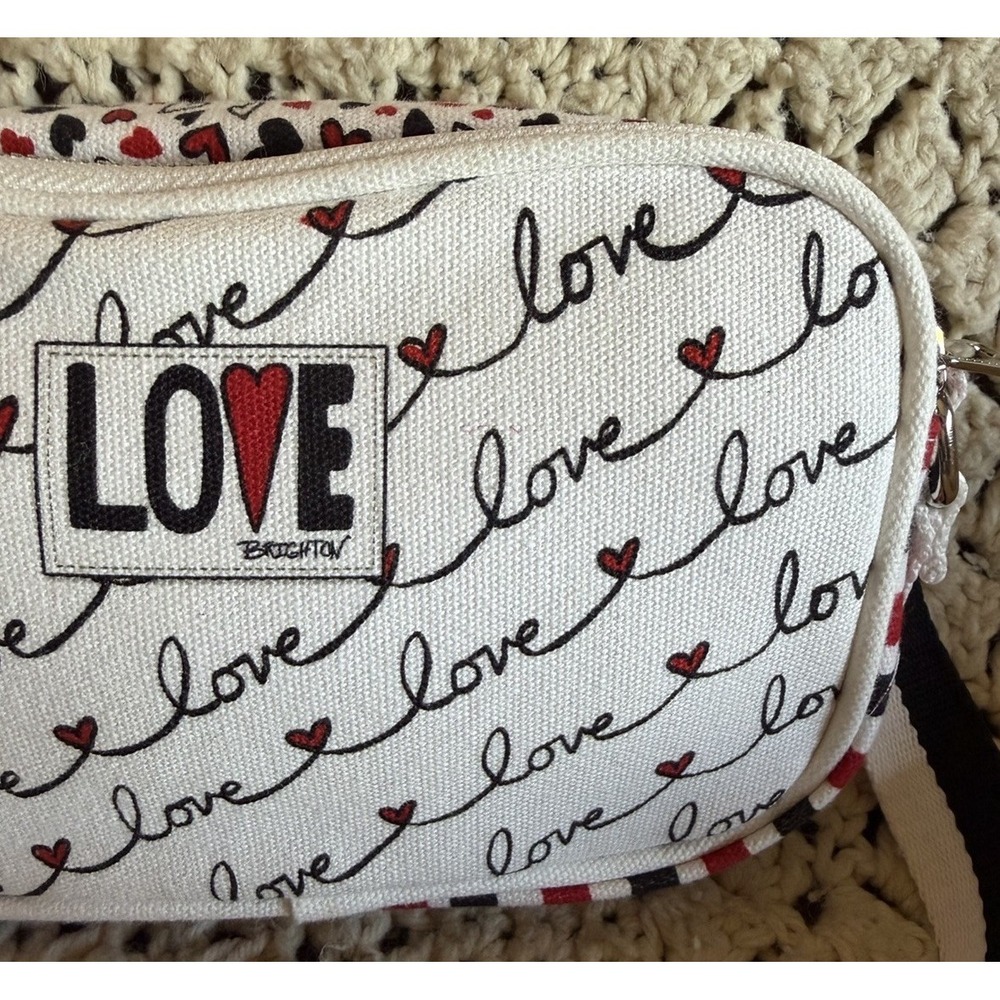 Brighton Love Scroll White Red and Black Canvas Crossbody Bag 8"x5"x2" - Picture 3 of 10